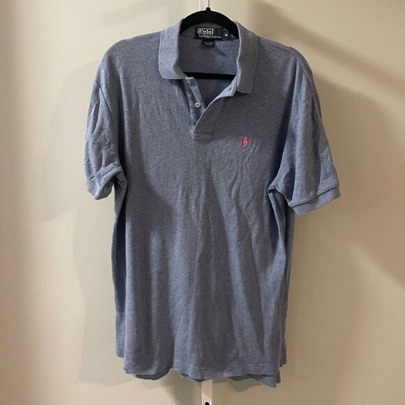 Polo Ralph Lauren Blue Collared Shirt with Pink Logo - Picture 1 of 4